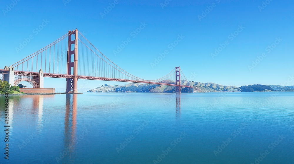 Fototapeta premium Golden gate bridge view san francisco landscape photography clear sky tranquil water reflection