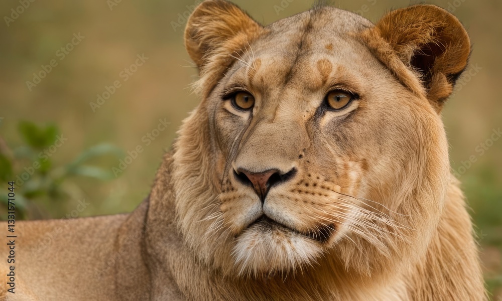 Fototapeta premium Portrait of a Majestic Lioness in the African Savannah Environment