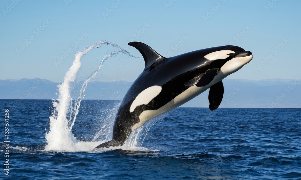 Fototapeta premium Majestic Killer Whale Breaching the Ocean Surface in a Spectacular Display