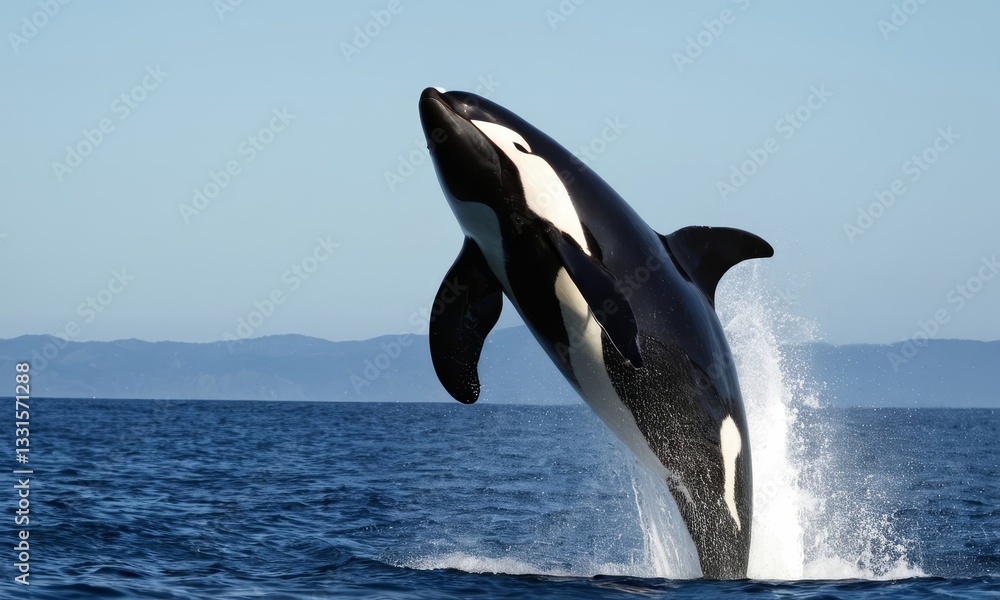 Fototapeta premium Spectacular Killer Whale Breach, A Display of Oceanic Power and Grace