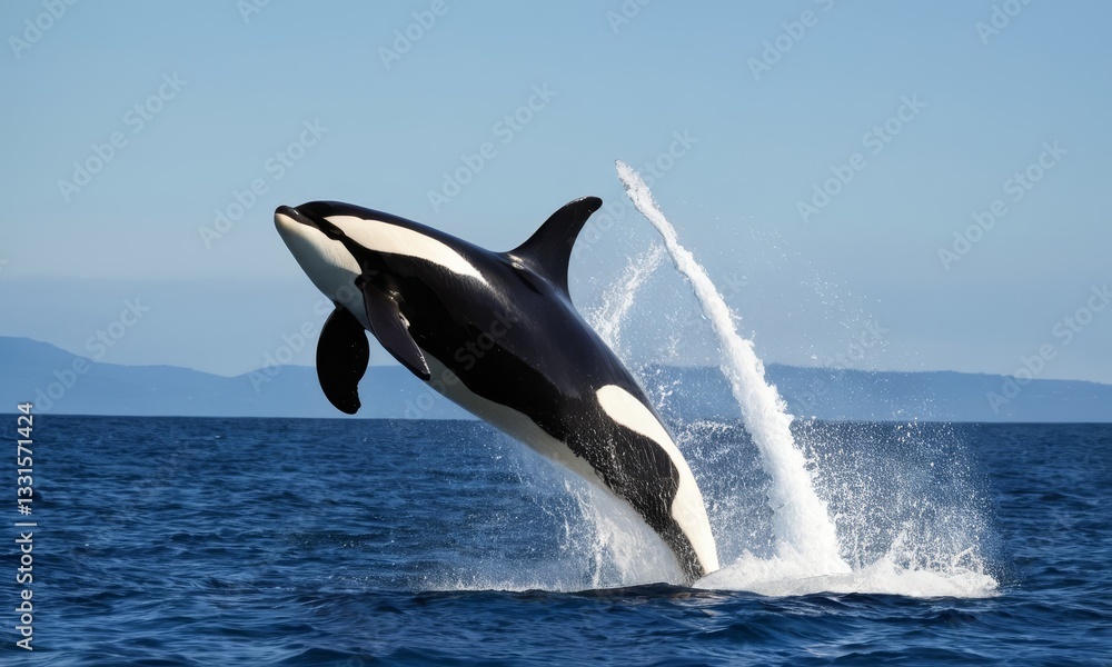 Obraz premium Spectacular orca breach displaying the majestic power of marine life