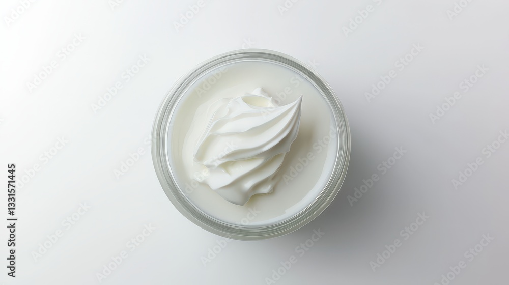 Creamy White Whipped Topping in Glass Jar on Plain Surface Creamy White Whipped Topping in Glass Jar on Plain Surface