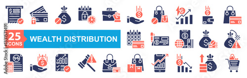 Wealth Distribution And Society Icon Sheet Invoice, Credit Card, Sack, Calendar, Briefcase, Dollar, Shopping Bag, Rate, Save Money, Shopping, Payment Day, Bank Check, Online Banking, No Money, Debt