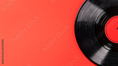 Classic Vinyl Record on Vibrant Red Background for Music Lovers