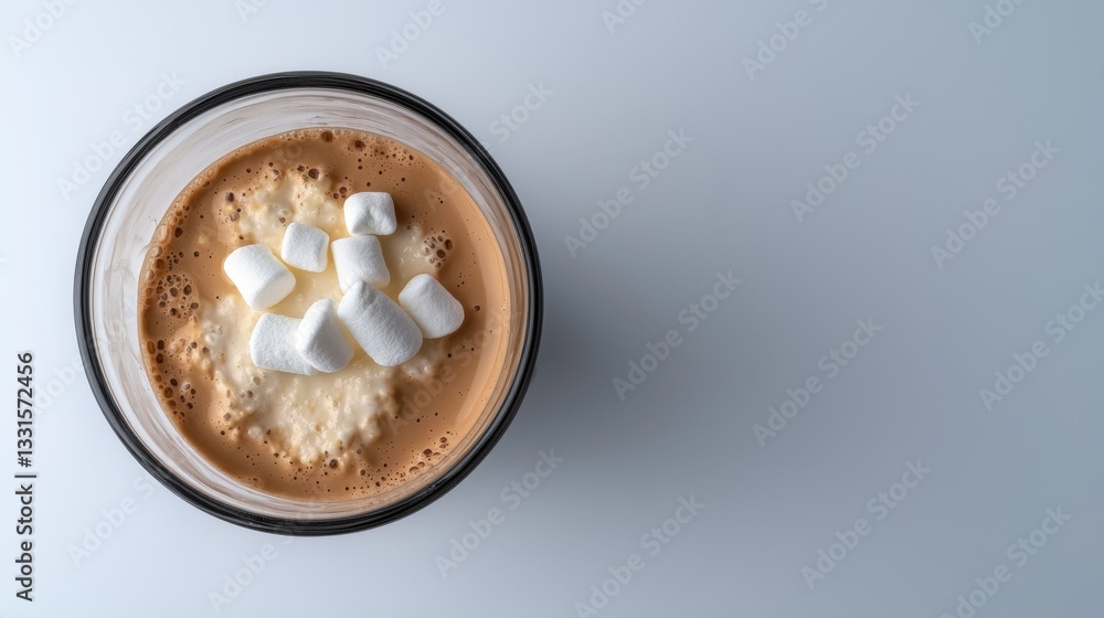 Creamy Hot Beverage with Marshmallows in Clear Glass Cup Creamy Hot Beverage with Marshmallows in Clear Glass Cup