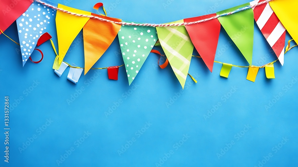 Fototapeta premium Festive paper garland decoration on blue background