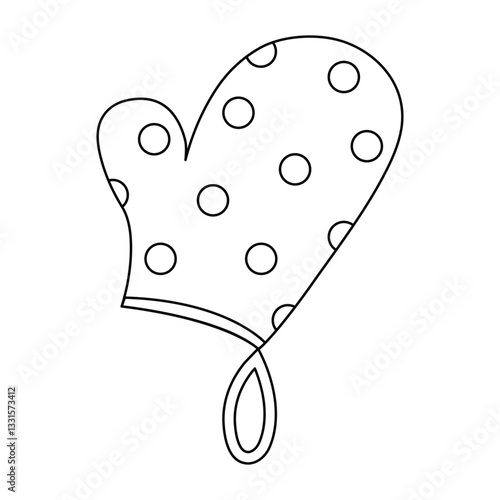 Black and white vector illustration of polka dot kitchen mittens on a white background.