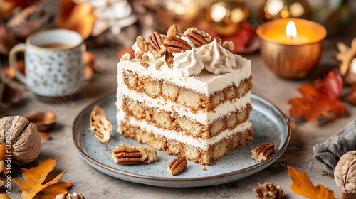 Wallpaper Mural Festive pecan cake slice on table, holiday treat Torontodigital.ca