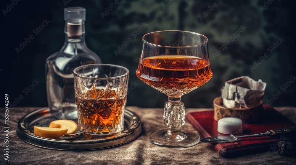 Fototapeta premium Luxurious Whiskey Tasting Table Setting