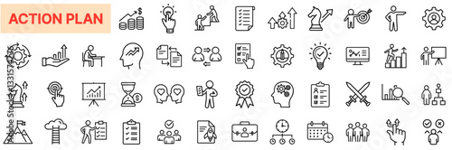 Strategic Action Plan Icon Set – Goal Setting, Task Management, Productivity, Business Strategy, Growth Plan