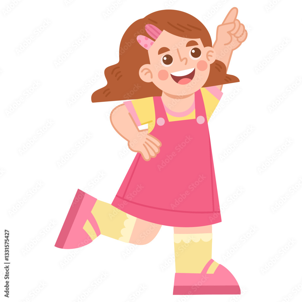 Illustration of Cheerful Girl in Pink Dress Illustration of Cheerful Girl in Pink Dress