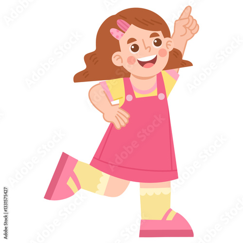 Illustration of Cheerful Girl in Pink Dress