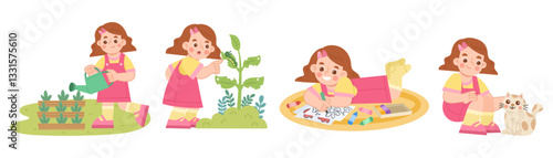Little girl activity illustration set