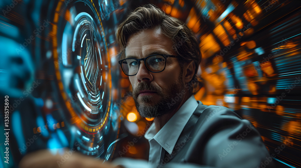 Businessman Analyzing Digital Interface Futuristic Technology for Cyber Growth and Data Analysis Businessman Analyzing Digital Interface Futuristic Technology for Cyber Growth and Data Analysis