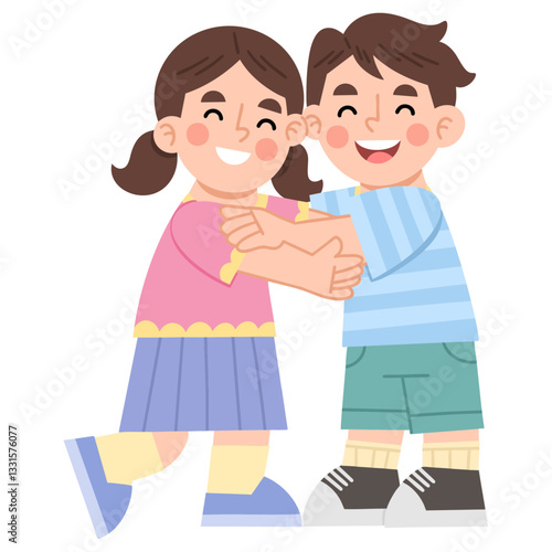 Illustration of Playful Children Embracing Each Other