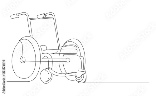 Continuous single line of wheelchair for disability or injury person sketch drawing editable stroke vector illustration