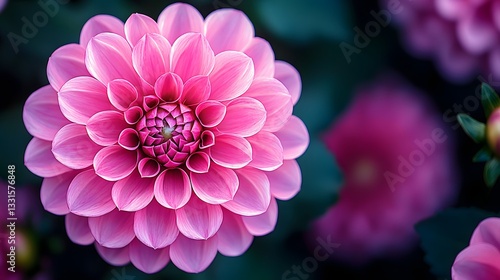 Stunning Pink Dahlia Flower Blooming in Lush Green Garden Background