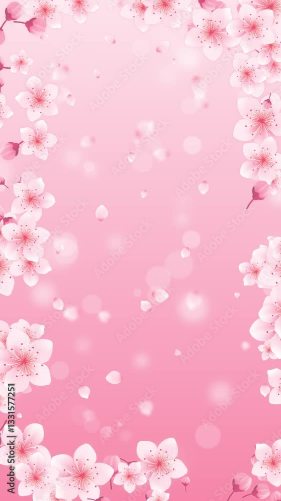 spring sakura flowers blossom and bokeh lights with frame on pink background animation, Japanese cherry petals vertical social media motion design element spring sakura flowers blossom and bokeh lights with frame on pink background animation, Japanese cherry petals vertical social media motion design element