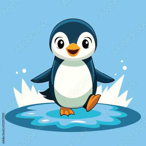 penguin on ice Penguin on an ice floe. A cute arctic bird happily stands on an iceberg' natural ice and inhabitants of Antarctica 
