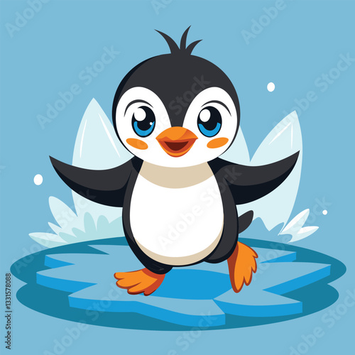 penguin on ice Penguin on an ice floe. A cute arctic bird happily stands on an iceberg' natural ice and inhabitants of Antarctica 