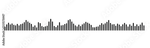 Abstract sound wave visualization, Audio waveform displaying sound frequencies over time in black and white