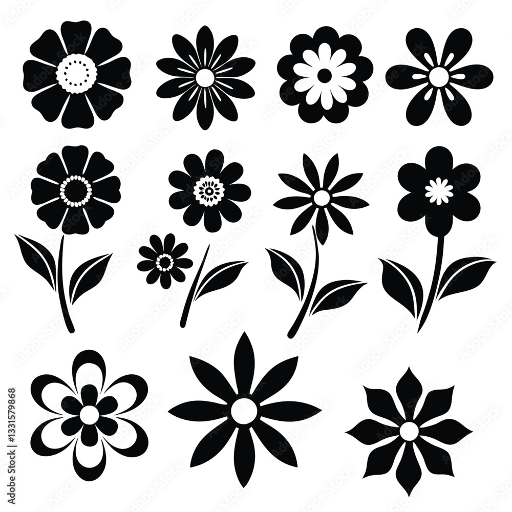 Black Flower Rose Vector Silhouette Icon Set – Unique Illustrations Black Flower Rose Vector Silhouette Icon Set – Unique Illustrations
