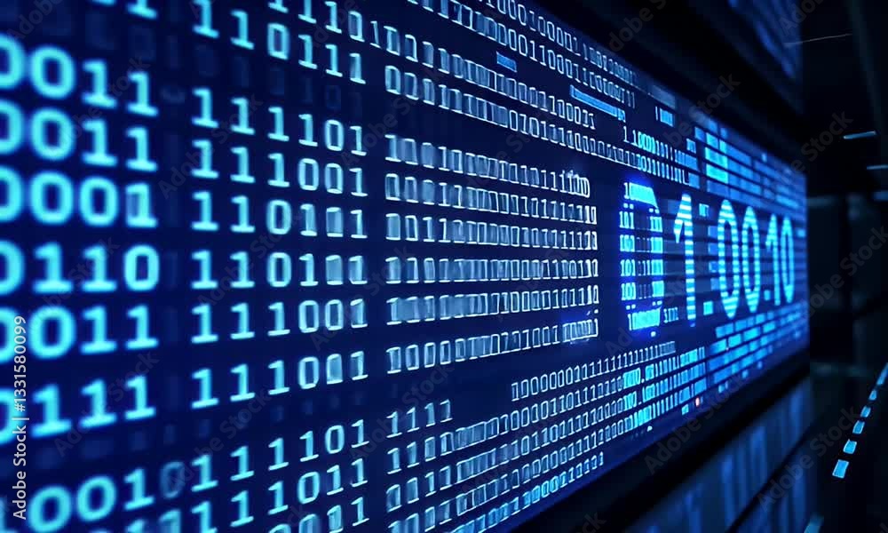 Glowing Blue Binary Code Streaming on Dark Background Glowing Blue Binary Code Streaming on Dark Background