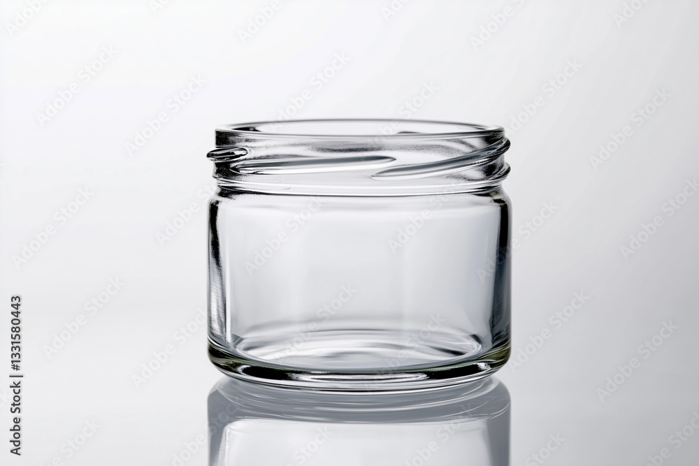 Empty glass jar isolated on white background, Selective focus clear glass jar for commercial advertisement on white background. Empty glass jar isolated on white background, Selective focus clear glass jar for commercial advertisement on white background.