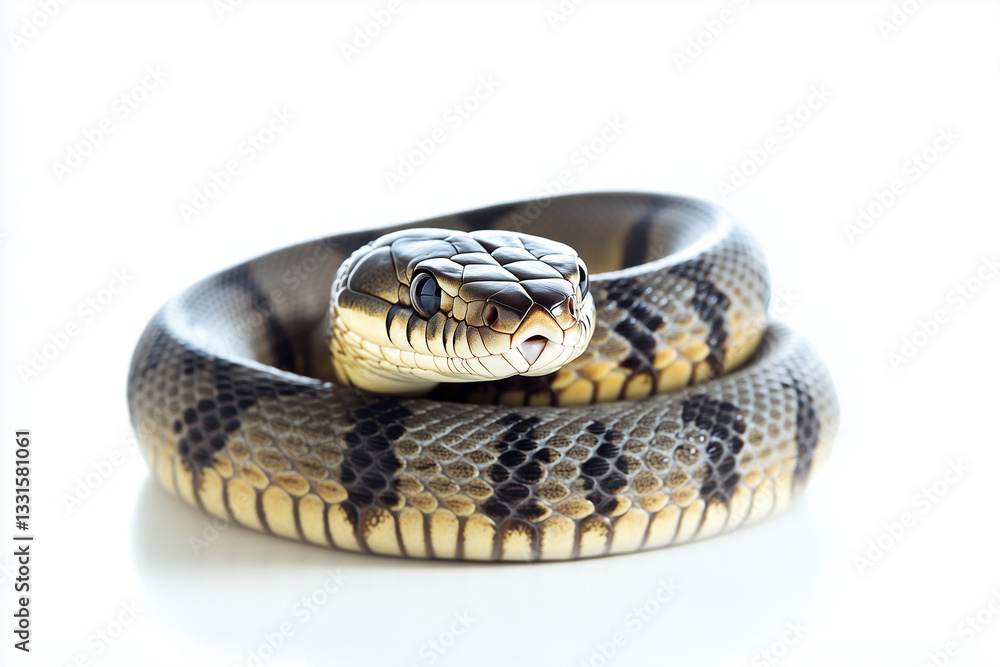 Obraz premium Close up shot poisonous snake isolated on white background, Selective focus venomous snake on white background.