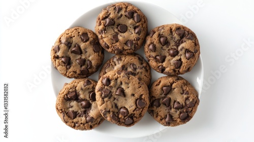Freshly Baked Chocolate Chip Cookies on a White Plate