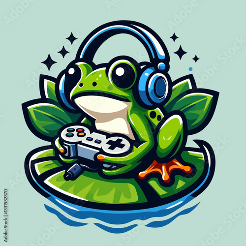 "Logo colorido de rana para gamers en estilo cartoon vectorial, con una rana juguetona sobre fondo transparente e aislado de clipart, en formato vectorial, ideal para branding de juegos."