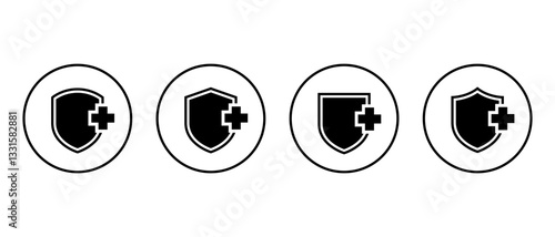 Health shield, medical protection icon set on circle line. Protect, healthy badge sign symbol
