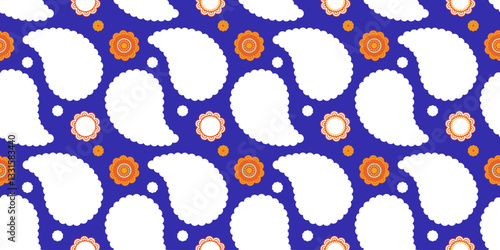 Plant paisley, calm delicate. Wallpaper complexity of colors buta. Template colours ethnicity repetition.