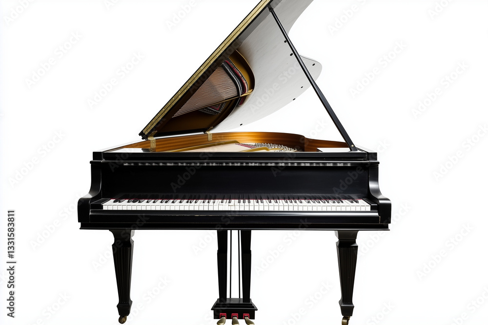 Fototapeta premium Selective focus grand piano isolated on white background, Luxury design piano on white background.