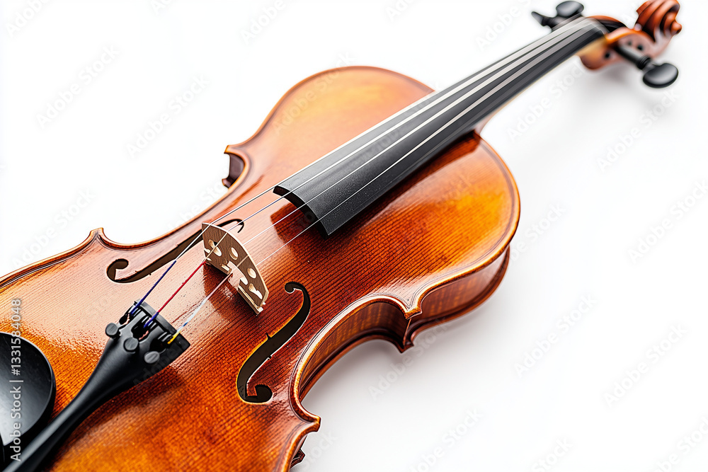 Fototapeta premium Selective focus classic and luxury design violin isolated on white background, Classic string instrument in orchestra band.