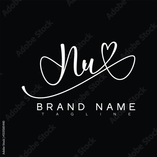 NU Handwritten initial letter with love . NU simple signature vector logo with Hart shape variation, beauty, photography letter logo design. N U