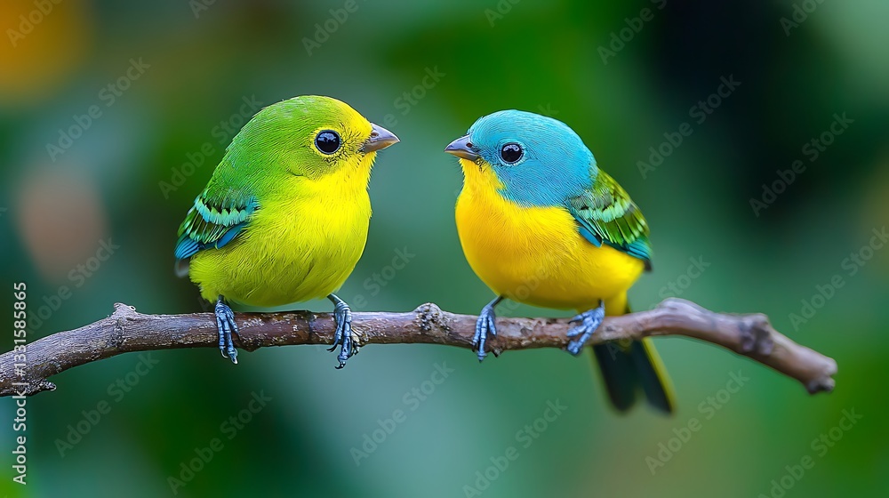 Vibrant Tropical Birds on Branch Vibrant Tropical Birds on Branch