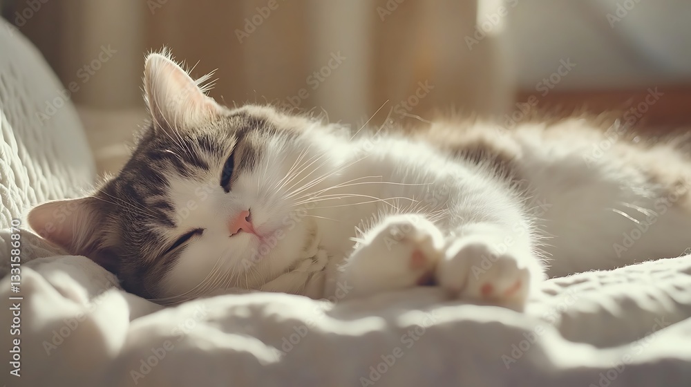 Obraz premium Peaceful Slumber: A Serene Cat Napping in Sunlight