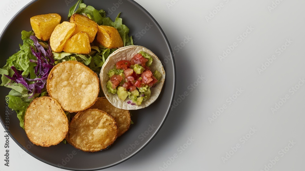 Fresh Salad with Crispy Chips and Colorful Guacamole Delight Fresh Salad with Crispy Chips and Colorful Guacamole Delight