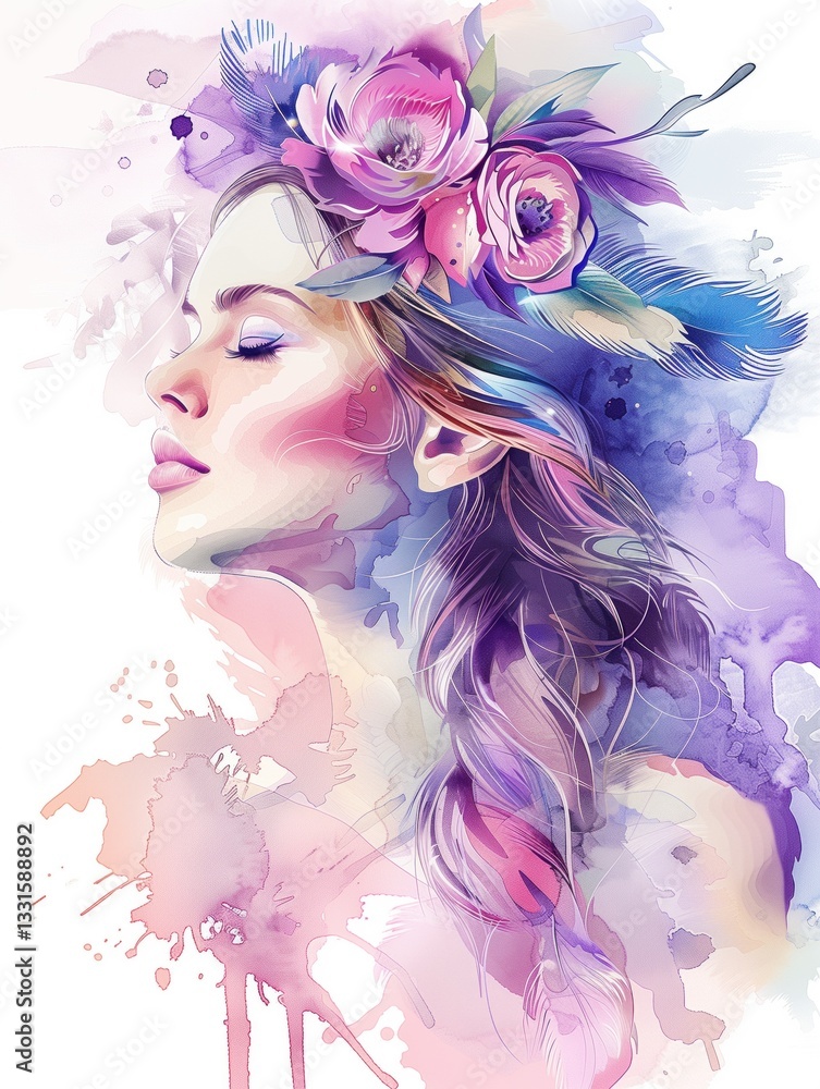 Girl woman with feather headband, in pastel colors isolated watercolor background --ar 3:4 --style raw --sref https://s.mj.run/cvr-ck4FCRc --v 6 Job ID: a2e1fdff-3ce9-4558-9857-51f0da7d709d