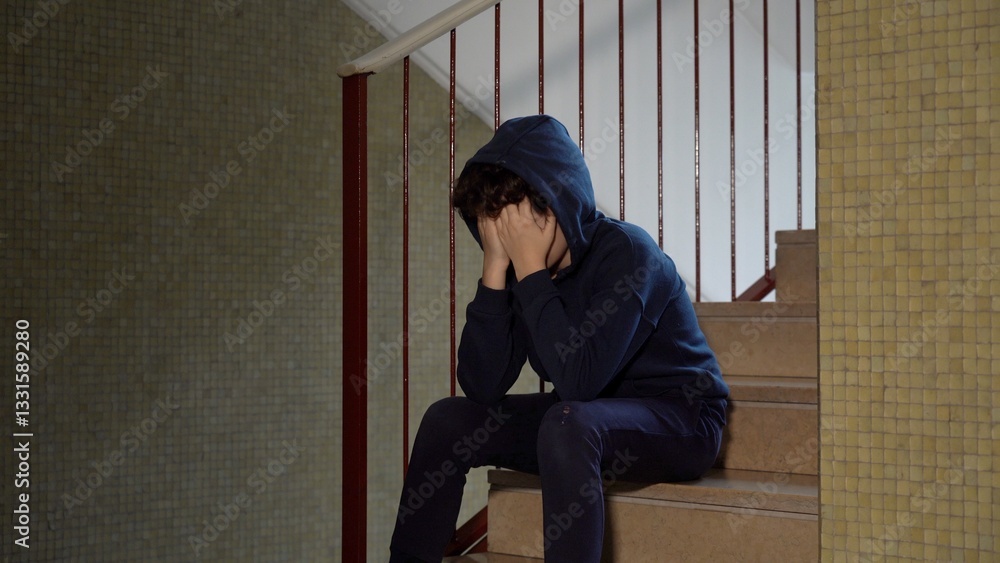 DEPRESSED CHILD LEFT ALONE, CRIES AND DESPERATES. DIFFICULTIES DURING GROWTH IN ADOLESCENCE. PERSONAL CRISIS AND BEING PUNISHED BY PARENTS.
PEER BULLYING AND PROBLEMS IN PERSONALITY GROWTH