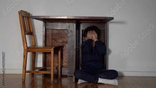 Obraz na płótnie DEPRESSED CHILD LEFT ALONE, CRIES AND DESPERATES. DIFFICULTIES DURING GROWTH IN ADOLESCENCE. PERSONAL CRISIS AND BEING PUNISHED BY PARENTS.
PEER BULLYING AND PROBLEMS IN PERSONALITY GROWTH w salonie
