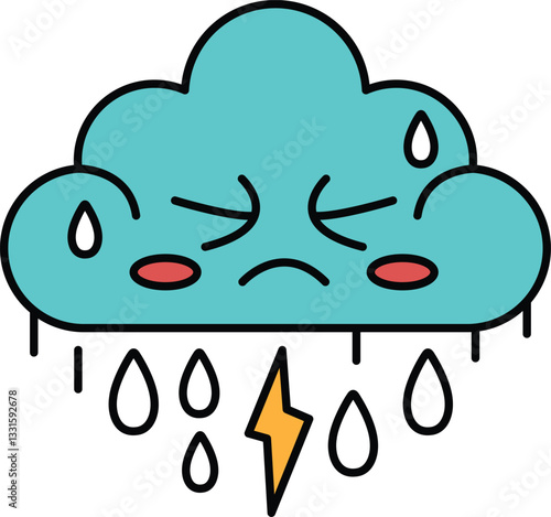 A cartoon drawing of a stormy sky with a lightning bolt