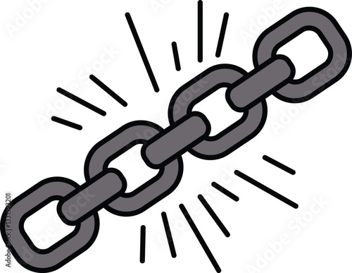 A chain is shown with a bright light shining on it