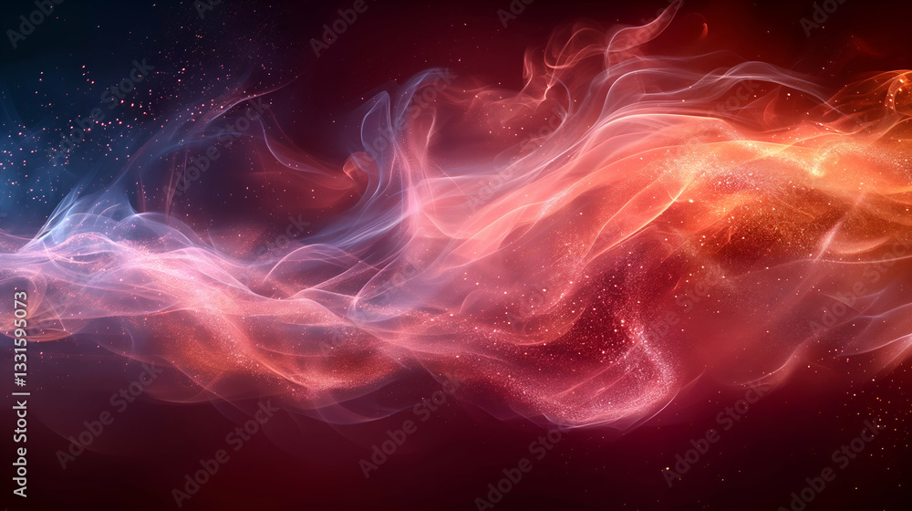 Naklejka premium Red Pink Blue Nebula Swirling Cosmic Background, Galaxy-Themed Abstract Design