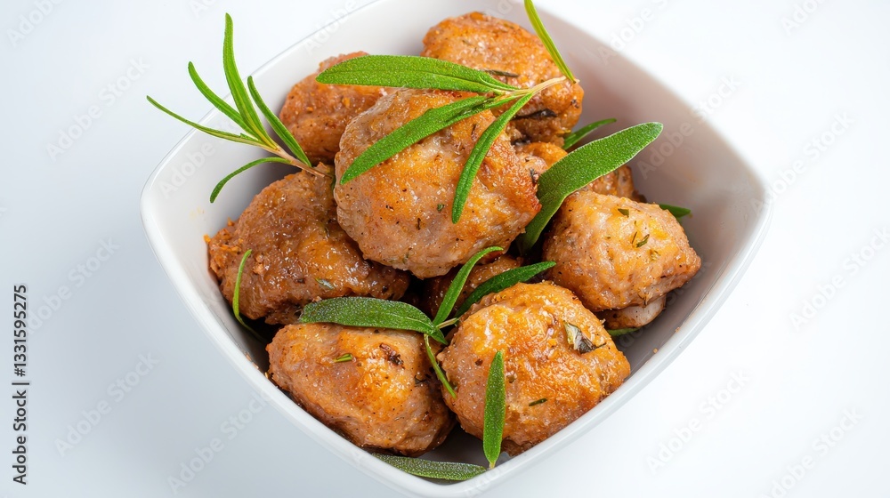 Crispy Fried Meatballs Garnished with Fresh Green Herbs Crispy Fried Meatballs Garnished with Fresh Green Herbs