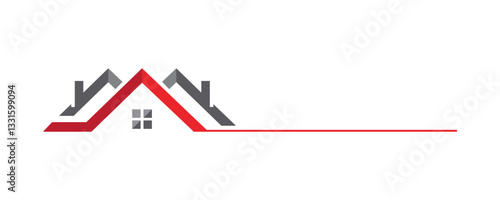 Clean minimalist red and gray house roof logo design with a simple window, ideal for real estate, property, and construction businesses seeking modern branding.