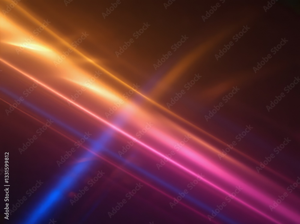 Fototapeta premium Light streaks create a vibrant abstract background in deep hues of orange, blue, and pink during a dimly lit atmosphere