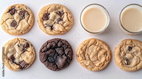 Freshly Baked Cookies with Milk on Clean White Background