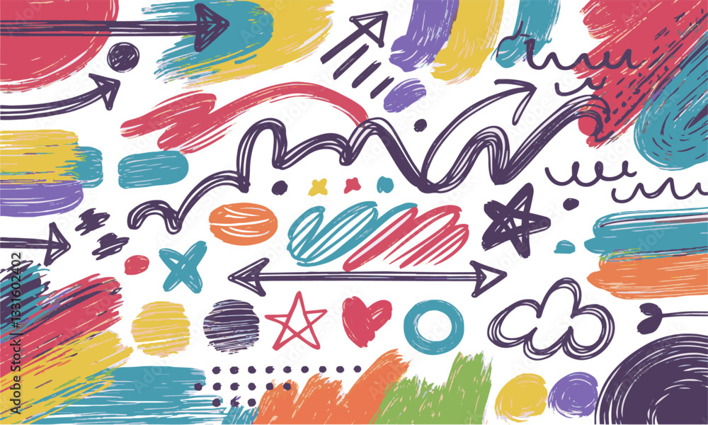 custom made wallpaper toronto digitalModern vector-style hand-drawn illustration of colorful brushstroke elements, easily editable.